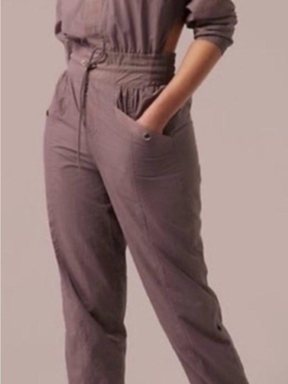Athleta Mauve Parachute Utility Jumpsuit Drawstring Waist and Ankles